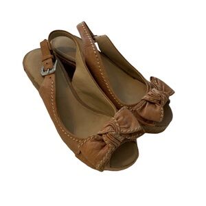 Franco Sarto Light Tan Leather Bow Wedges